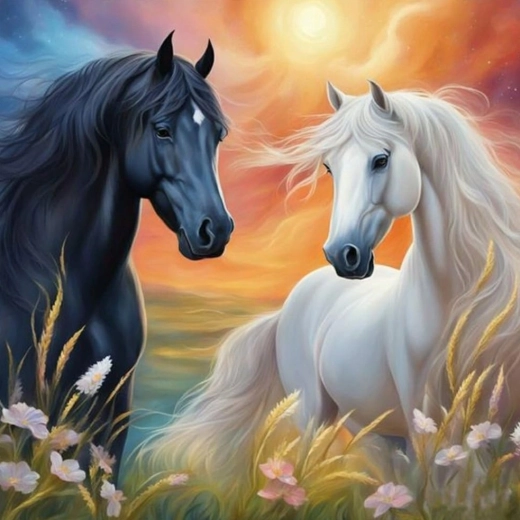 Pittura diamantata – cavallo bianco e nero 30 × 40 cm
