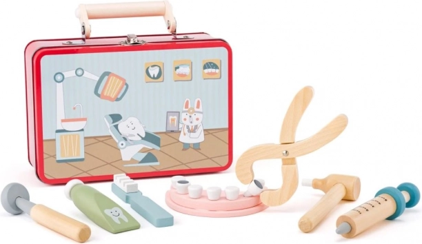 Set odontoiatrico per bambini – kit medico in legno in scatola di metallo