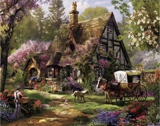 Pittura diamantata – casetta di campagna 30 × 40 cm