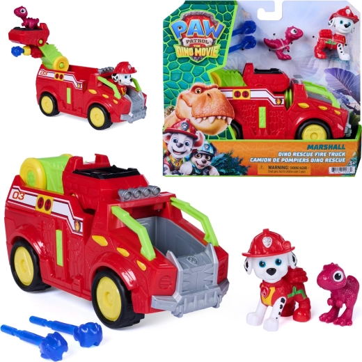 Spin Master Paw Patrol Film Dino Rescue – camion dei pompieri di Marshall 20 cm con personaggi e proiettili