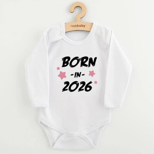 New Baby body per neonati con stampa born in 2026 pink, manica lunga, tg. 68