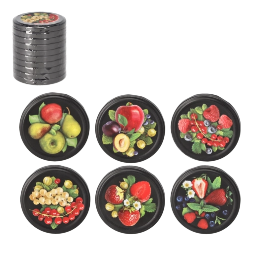 Set di 10 coperchi per conserve fi 82 Owoce Mix nero opaco click