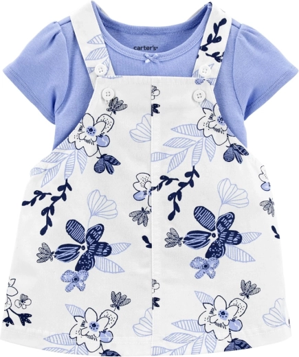Set da bambina: body e vestitino con bretelle con fiori blu