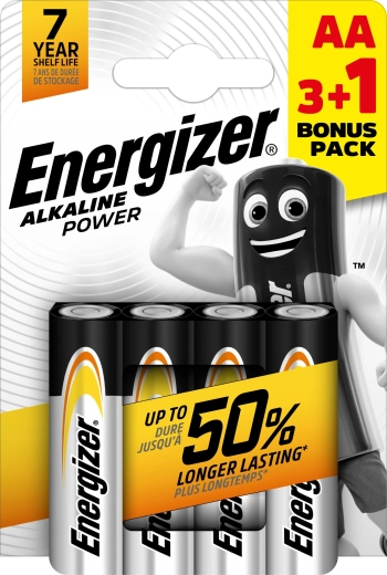 Energizer Alkaline Power AA batterie stilo 3+1 gratis