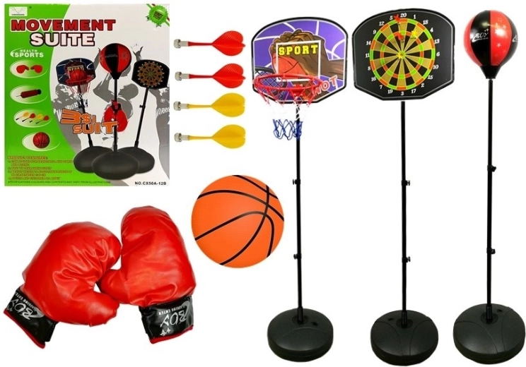 Set sportivo per bambini 3 in 1 – basket, box e freccette magnetiche