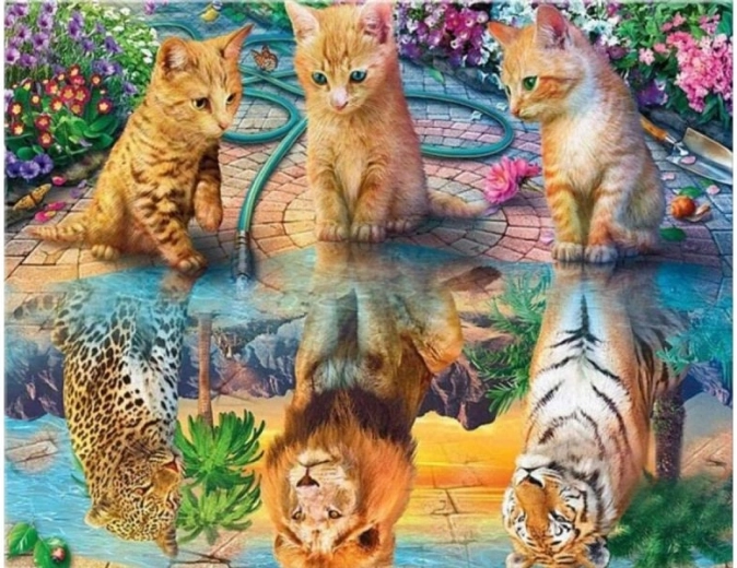 Ricamo con diamanti (diamond painting) riflesso speculare – leopardo, leone e tigre 40 × 30 cm