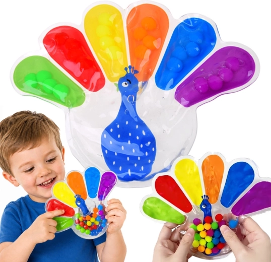 Giocattolo sensoriale fidget da schiacciare a forma di pavone con palline colorate - 1 pezzo