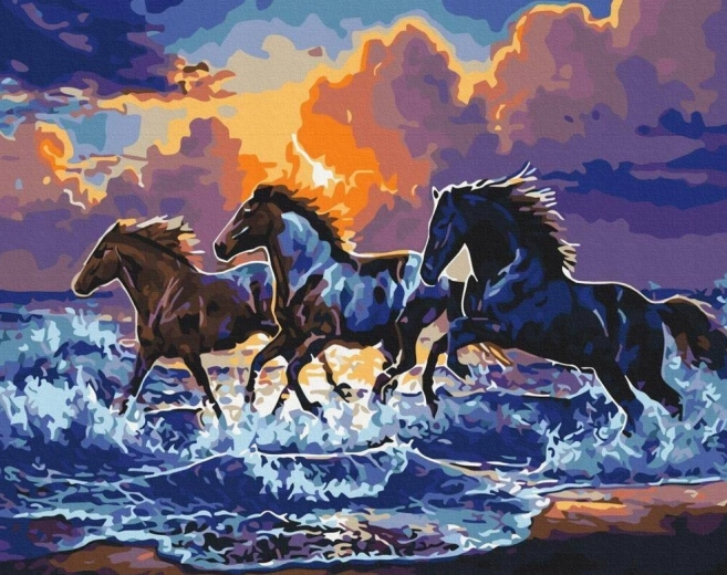 Pittura diamantata – cavalli selvaggi sulla spiaggia 30 × 40 cm