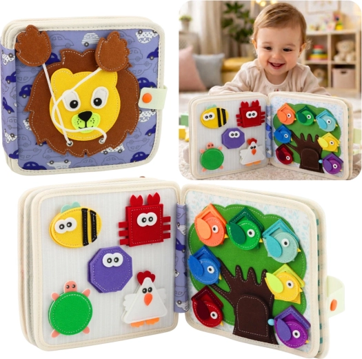 Libricino sensoriale in feltro Giungla – leone, libro Montessori attivo per bambini