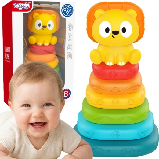 Woopie Baby piramide sensoriale – torre impilabile con leoncino (da 6 mesi)