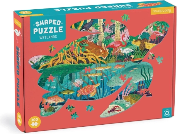 Puzzle a forma di tartaruga – zone umide, 300 pezzi – Mudpuppy