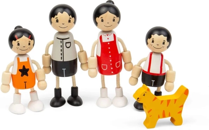Bambole in legno Tidlo per casa delle bambole – famiglia asiatica con gatto