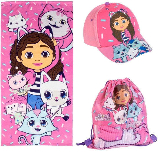 Set regalo con telo mare, cappellino con visiera e sacca Gabby's Dollhouse
