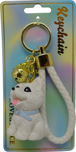 Portachiavi con cane bianco seduto