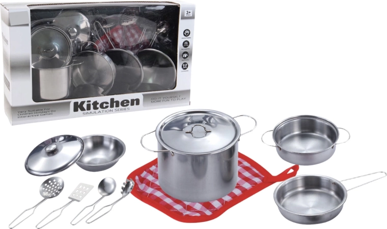 Set di stoviglie per bambini in metallo con accessori, 11 pz