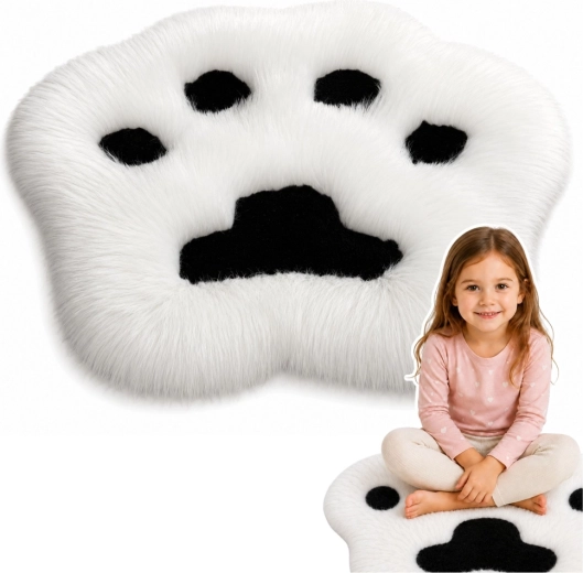 Tappetino decorativo soffice e peluche a forma di zampa nero e bianco 60 × 60 cm