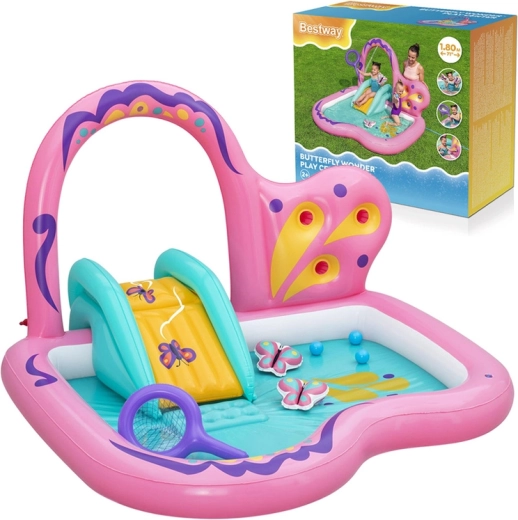 Bestway centro giochi acquatico gonfiabile Farfalla 180 × 180 × 117 cm con scivolo e accessori
