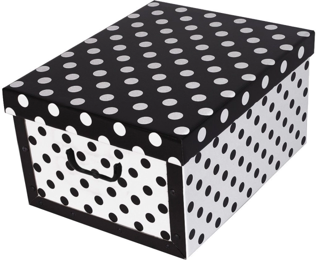 Scatola portaoggetti in cartone maxi con pois neri