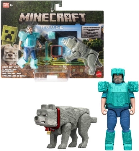 Statuette Minecraft Steve e lupo – set da 2 pz