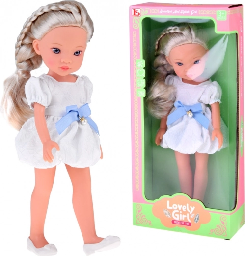 Lovely Girl bambola alla moda con abito bianco e fiocco blu 33 cm