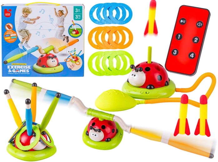 Gioco di abilità per bambini 3 in 1 coccinella – lanciatore di razzi, ringo e ostacolo saltante