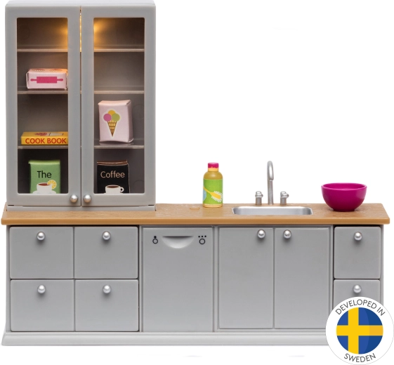 Mobili da cucina per casa delle bambole con credenza e illuminazione LED Lundby