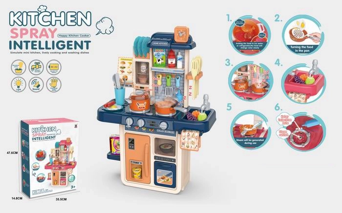 Cucina giocattolo 63 cm blu, 42 pezzi