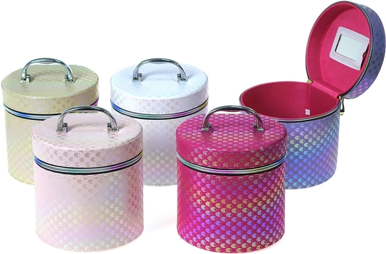 ADAR beauty case cosmetico per bambini con specchietto e chiusura a zip, misura M, lucentezza metallica - 1 pezzo