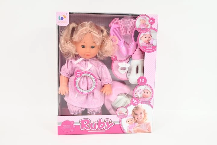 Bambola interattiva Ruby 35 cm con accessori, beve e fa pipì, 12 suoni