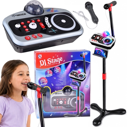 Console DJ per bambini DJ Stage con microfono karaoke, Bluetooth e sfera disco