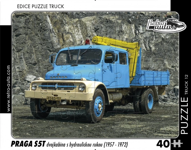 Puzzle Retro auto TRUCK Praga S5T doppia cabina con braccio idraulico 40 pezzi