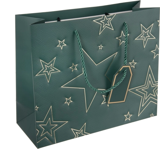 Borsa regalo in carta con motivo a stella verde 31 × 12 × 26 cm