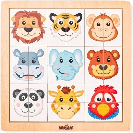 Puzzle in legno Woody con teste di animali esotici, 18 pezzi