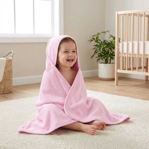Asciugamano in spugna per bambini con cappuccio NEW BABY 100 × 100 cm rosa