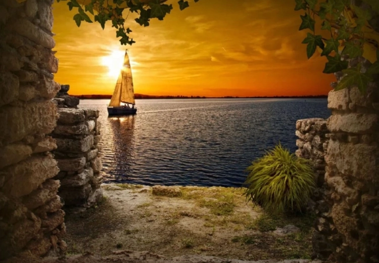 Pittura con diamanti – veliero al tramonto 30 × 40 cm