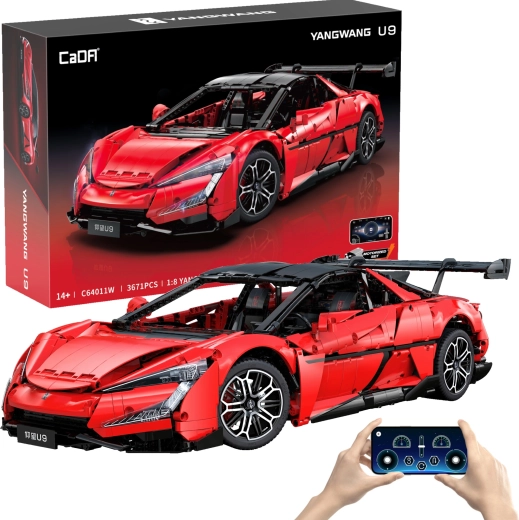 Set di costruzione CaDA auto sportiva BYD YANGWANG U9 con controllo remoto via app, 1:8, 3671 pezzi