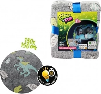 Coperta in peluche luminosa con dinosauri 130 × 150 cm, grigia