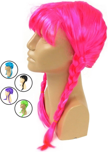 Parrucca neon da carnevale con trecce - 1 pezzo