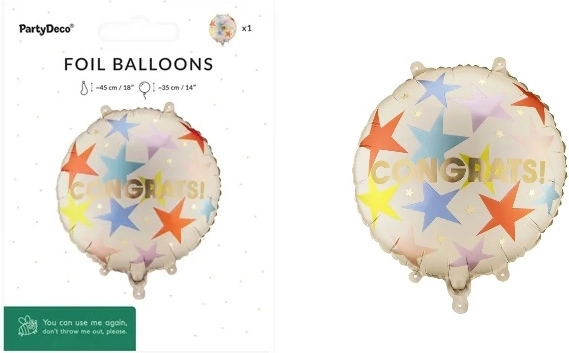 Palloncino in foil a forma di confetto “Congrats” 35 × 35 cm mix di colori