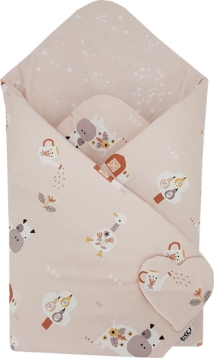 Fascia avvolgente ecologica in cotone double-face My farm powder pink 75 × 75 cm