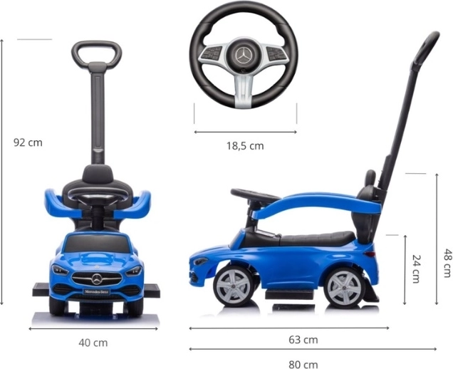 Macchinina cavalcabile con maniglia di guida Mercedes Classe C blu