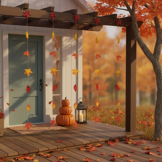 Decorazione autunnale sospesa con foglie cadenti 2,1 m, 4 pezzi
