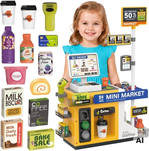 Woopie mini market – cassa self-service interattiva per bambini con scanner