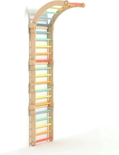 Spalliera domestica in legno Busykids con barra, arcobaleno