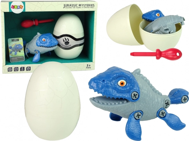 Set dinosauro mosasauro con uovo DIY con cacciavite – blu