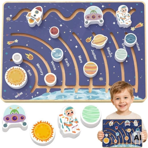 Tooky Toy tavola educativa in legno con sistema solare