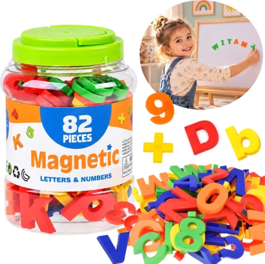 Lettere e numeri magnetici per il frigorifero – set educativo da 82 pezzi