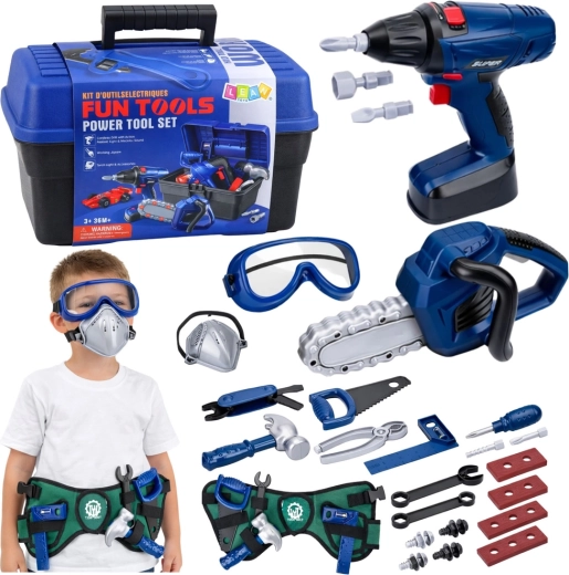 Set di attrezzi per bambini con valigetta e avvitatore a batteria, 30 pezzi