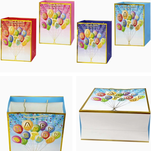 Borsa regalo di carta Happy Birthday 23 × 18 × 10 cm, assortimento di motivi
