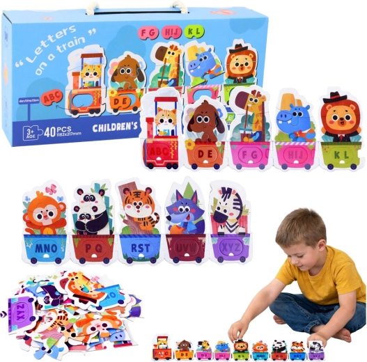 puzzle educativo trenino dell'alfabeto con animali, 40 pezzi